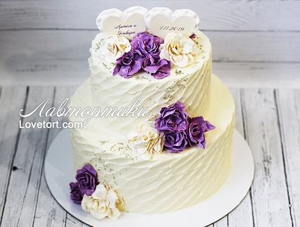 купить торт на свадьбу фиолетово-белый
