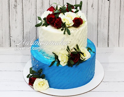 купить свадебный бело-синий торт