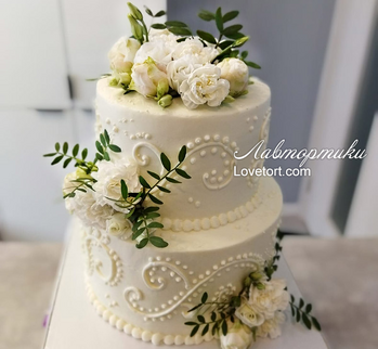 купить торт Свадьба с живыми цветами