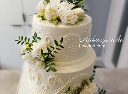 заказать торт Свадьба с живыми цветами